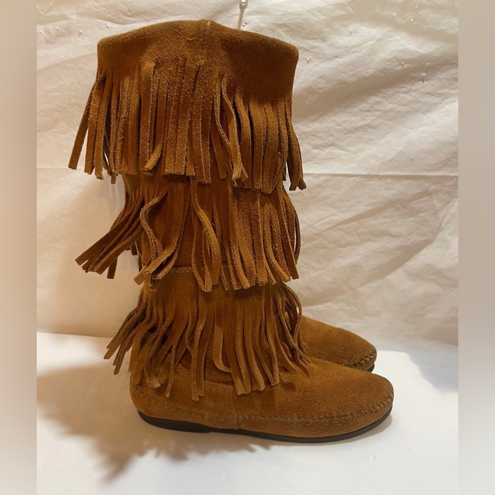 Minnetonka Moccasins Boot Layer Fringe Boots Brow… - image 1